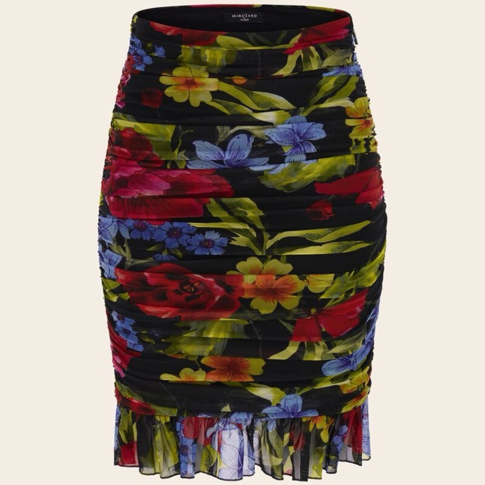 GUESS Marciano Blooming Gathered Floral Skirt Red Black Gothic Boho Whimsy